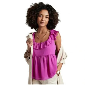 NWT  Banana Republic Factory Flutter Tie-Back Tank Top Blouse Magenta Size Large